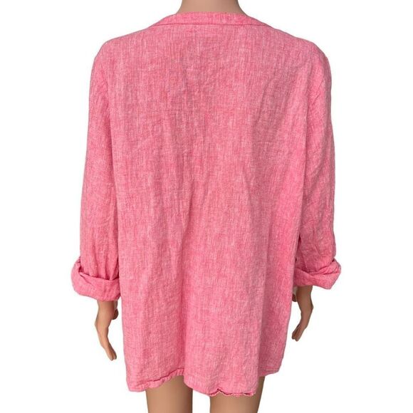 Kim Rodgers pleated front pink linen blend blouse roll tab sleeves size 2X - Picture 3 of 7